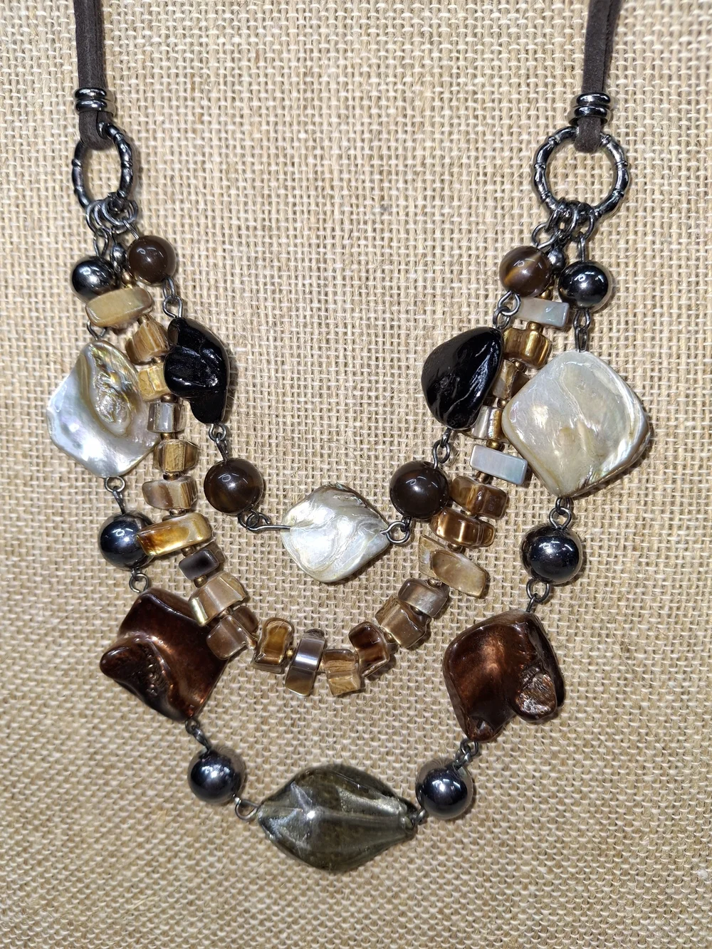 Multistrand Brown and Mother-of-Pearl Women's Necklace